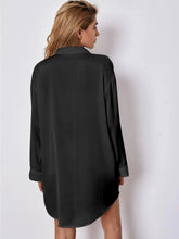 Drop Shoulder Lapel Collar Satin Nightdress